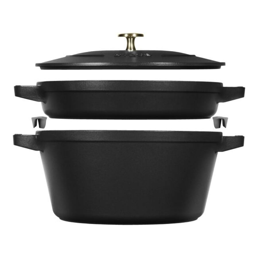 Bộ nồi gang kèm chảo Staub 24cm 2in1 - Màu trắng (nồi 4L, chảo 1.9L)