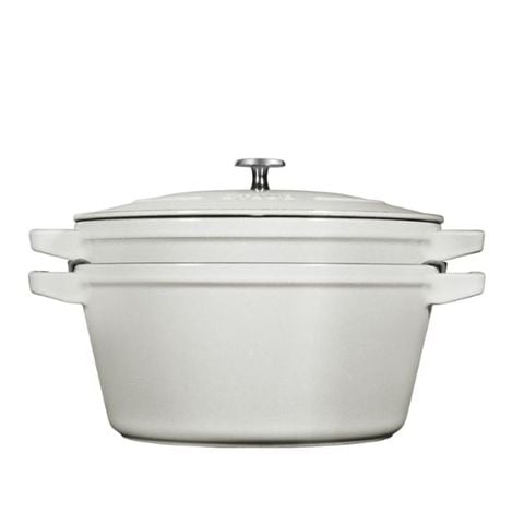 Bộ nồi gang kèm chảo Staub 24cm 2in1 - Màu trắng (nồi 4L, chảo 1.9L)