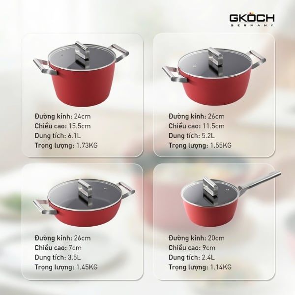 Bộ nồi Gkoch 4 món - Màu đỏ / Trắng
