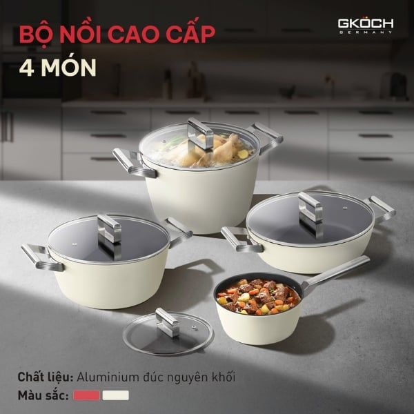 Bộ nồi Gkoch 4 món - Màu đỏ / Trắng