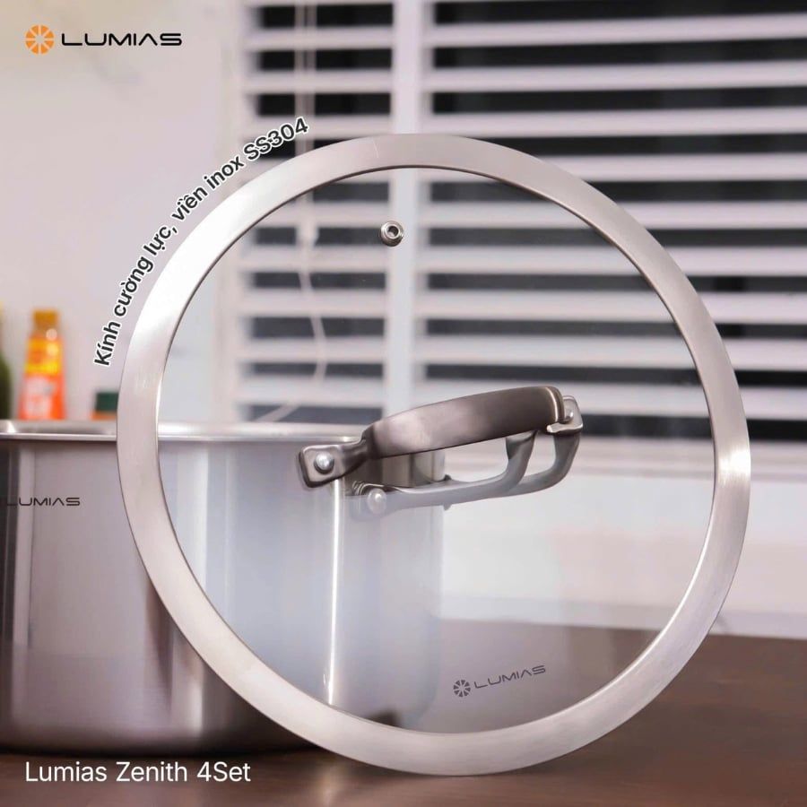 Nắp kính cường lực của Bộ nồi Lumias Zenith 4 món viền inox cao cấp