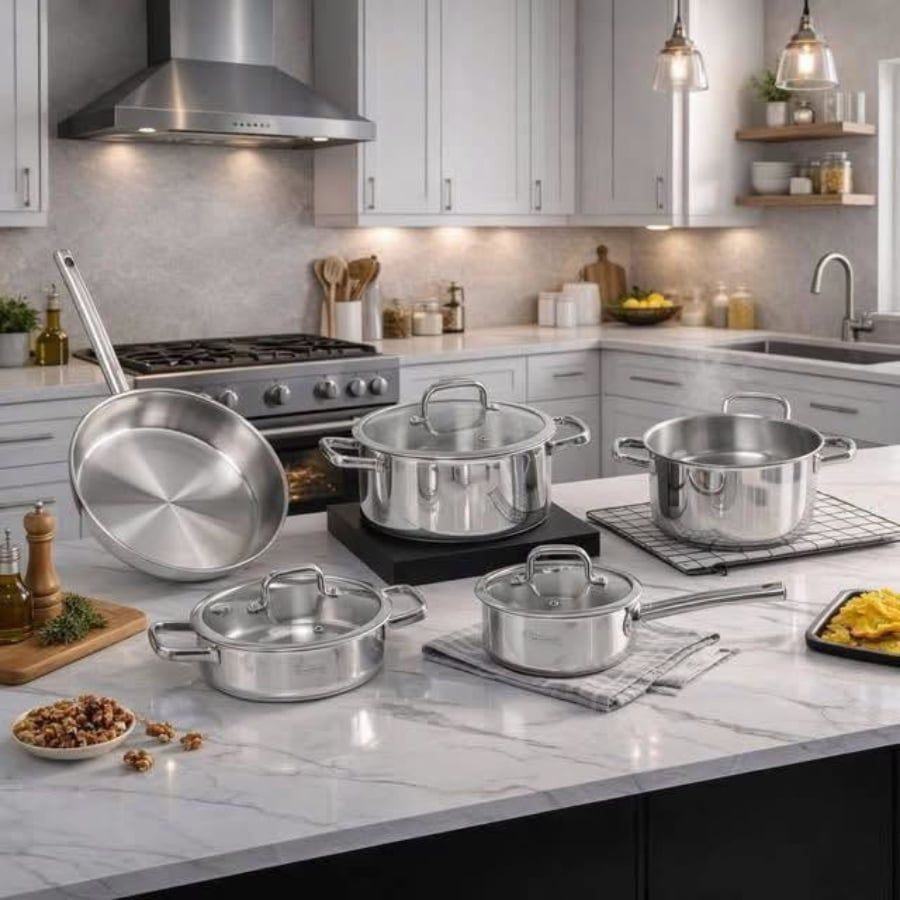 Bộ nồi Michelangelo Cook 4U 5 món bằng inox cao cấp trong không gian bếp hiện đại