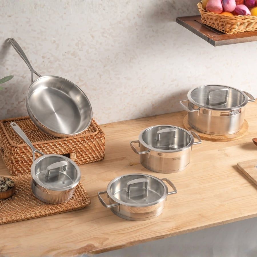 Bộ nồi Michelangelo Signature 5 món - 3 nồi, 1 quánh, 1 chảo inox