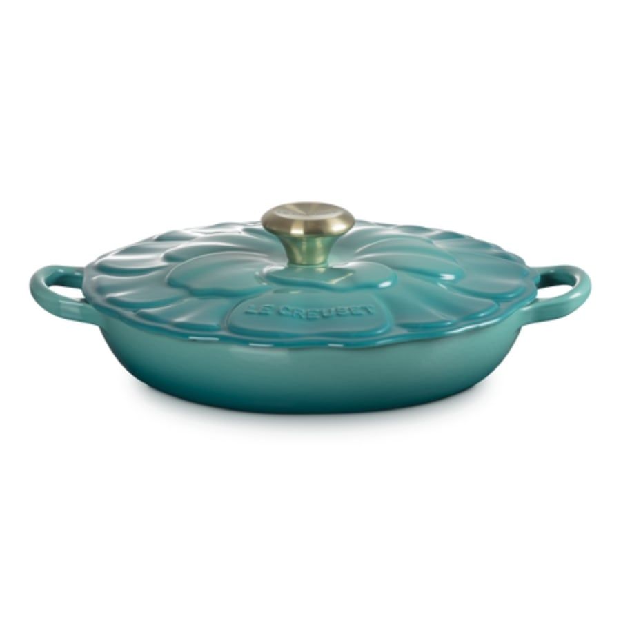 Chảo gang Le Creuset Petal Braiser có nắp 26cm 2.2L - Xanh Riviera