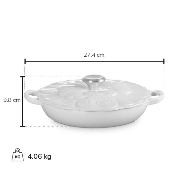 Chảo gang Le Creuset Petal Braiser có nắp 26cm màu trắng