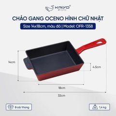  Chảo gang Oceno hình chữ nhật size 14x18cm 