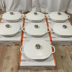  Chảo gang oval Le Creuset Oblong 31cm 3.4L - Hoa mai trắng 