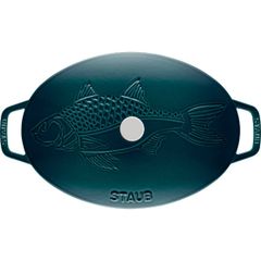  Chảo gang oval Staub nắp cá 32cm - Màu xanh Lamer 