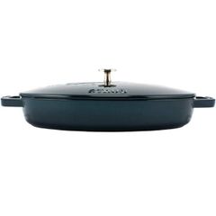  Chảo gang oval Staub nắp cá 32cm - Màu xanh Lamer 