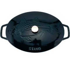  Chảo gang oval Staub nắp cá 32cm - Màu xanh Lamer 