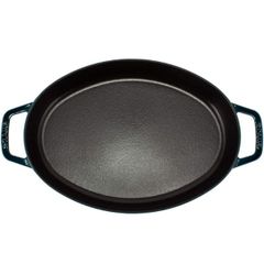  Chảo gang oval Staub nắp cá 32cm - Màu xanh Lamer 
