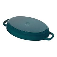  Chảo gang oval Staub nắp cá 32cm - Màu xanh Lamer 