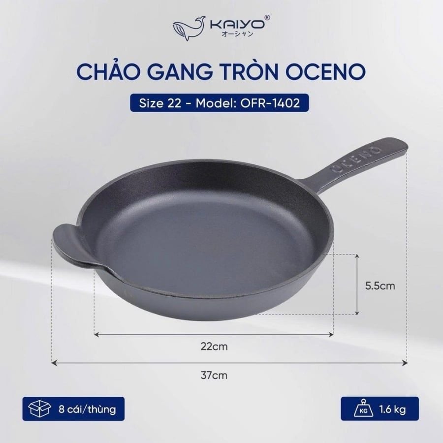 Chảo gang tròn Oceno cán dài size 18cm / 22cm