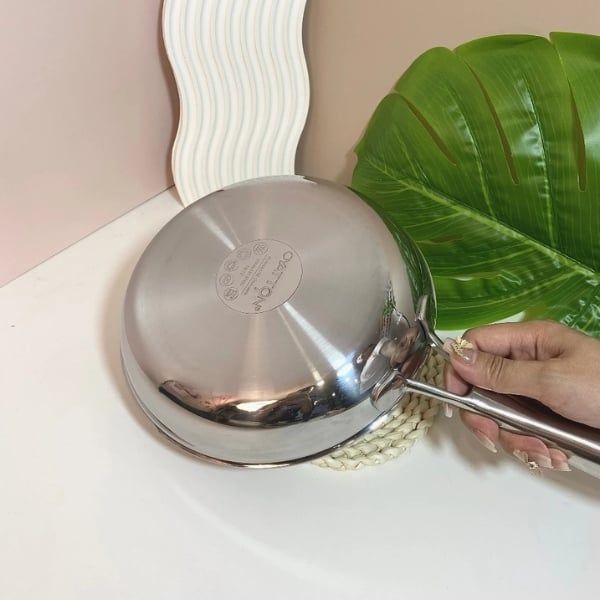 Chảo inox cán dài Oyatton 16cm/ 20cm inox 304 đúc nguyên khối