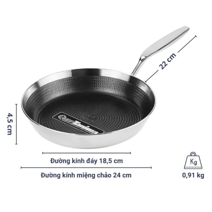 Chảo inox chống dính Tri-Ply Kaiyo 20cm, 24cm, 26cm Dùng mọi loại bếp
