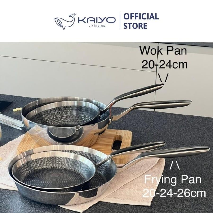Chảo inox chống dính Tri-Ply Kaiyo 20cm, 24cm, 26cm Dùng mọi loại bếp