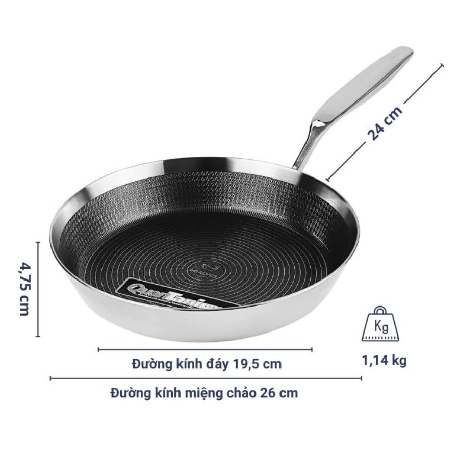 Chảo inox chống dính Tri-Ply Kaiyo 20cm, 24cm, 26cm Dùng mọi loại bếp