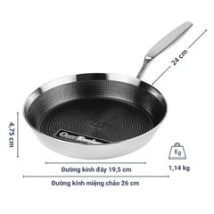  Chảo inox chống dính hoa văn nổi Tri-Ply Kaiyo 20cm/24cm/26cm 