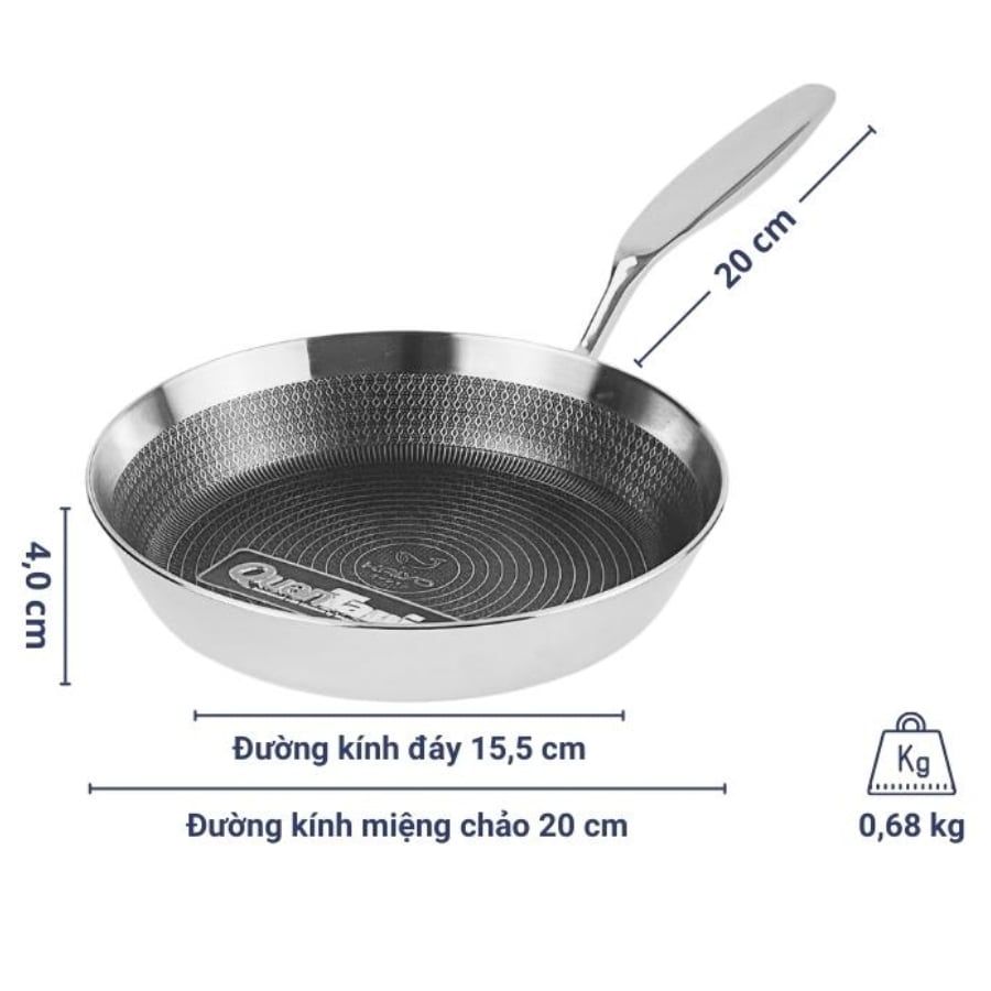 Chảo inox chống dính Tri-Ply Kaiyo 20cm, 24cm, 26cm Dùng mọi loại bếp