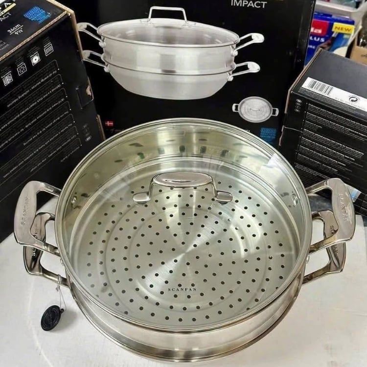 Chảo inox Scanpan Impact 28cm sâu lòng kèm xửng hấp