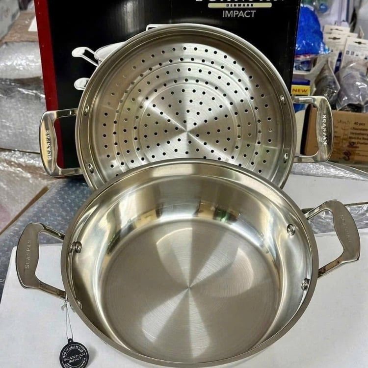 Chảo inox Scanpan Impact 28cm sâu lòng kèm xửng hấp