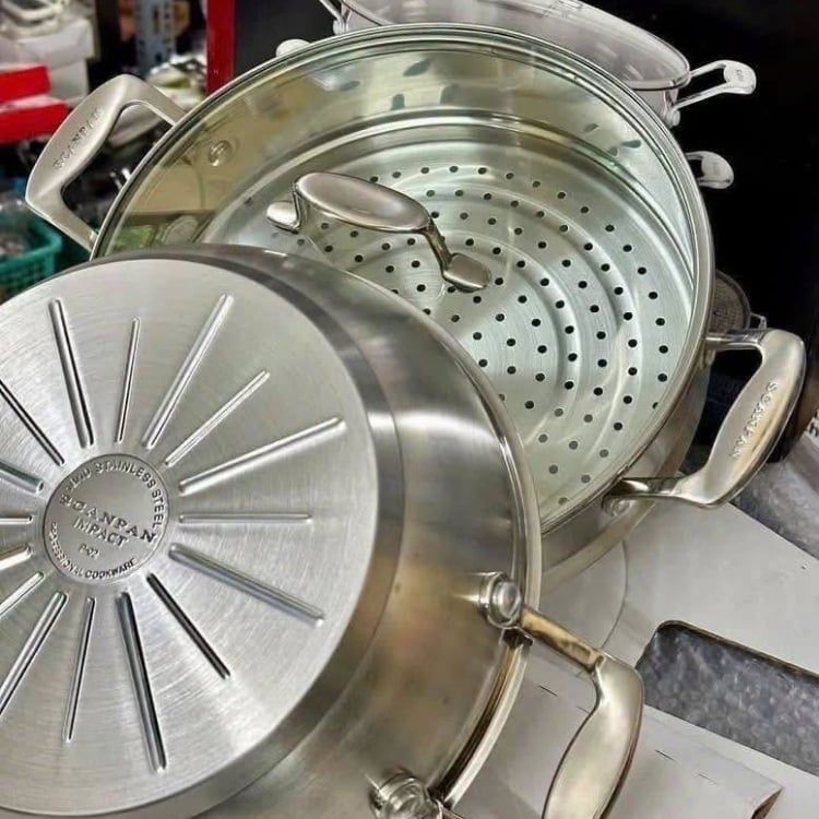 Chảo inox Scanpan Impact 28cm sâu lòng kèm xửng hấp
