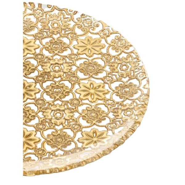 Đĩa IVV Arabesque Gold Leaf 37cm - Pha lê họa tiết lá vàng