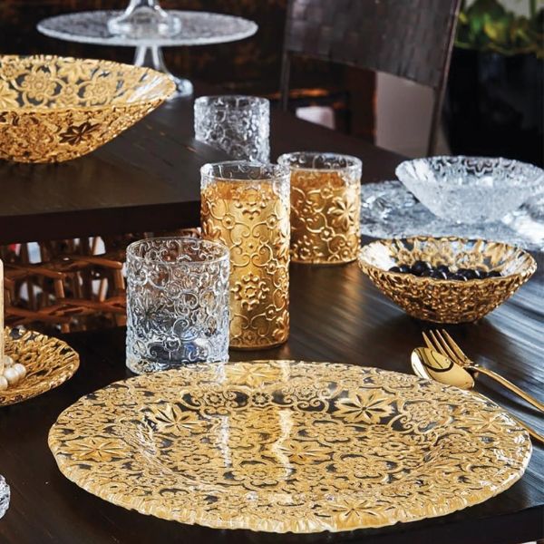 Đĩa IVV Arabesque Gold Leaf 37cm - Pha lê họa tiết lá vàng