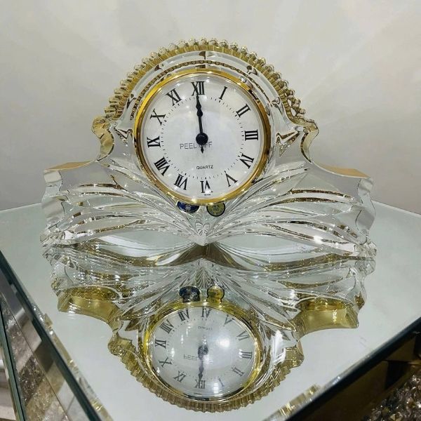 Đồng hồ pha lê để bàn Bohemia 27cm mạ vàng