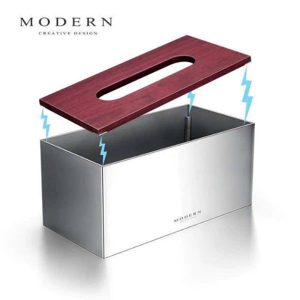 Hộp giấy ăn Modern inox gỗ 22x11cm
