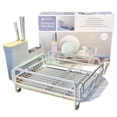 Kệ úp bát đĩa Member's Mark Aluminum Dish Rack có giá úp cốc & cắm dao - Màu Xám