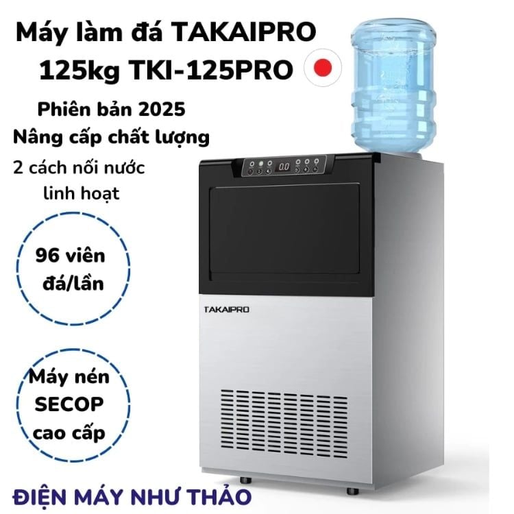 Máy làm đá viên Takaipro 125kg/Ngày TKI-125PRO - máy nén SECOP - 2 đường cấp nước