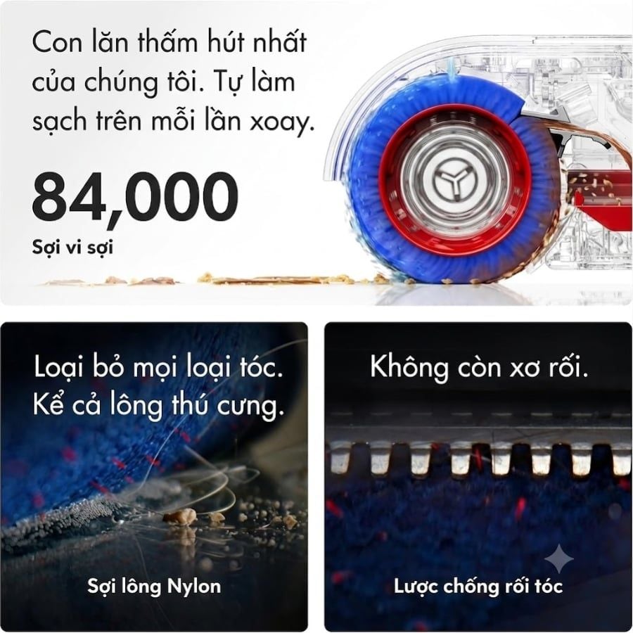 Máy lau nhà Dyson Clean + Wash hygene kèm con lăn sơ cua