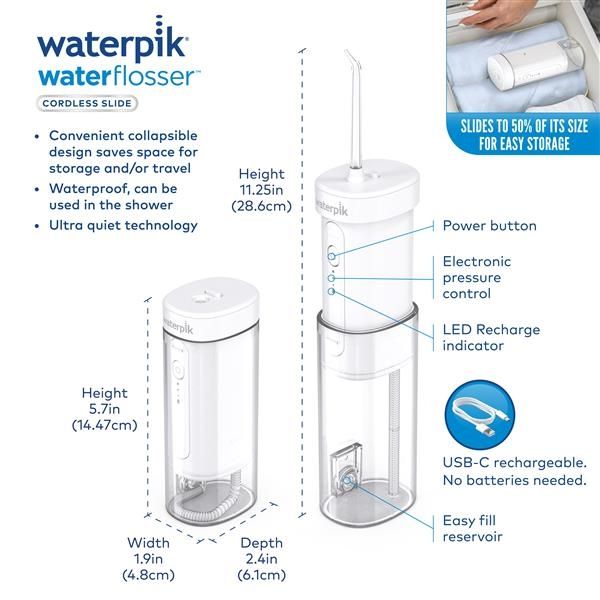 Máy Tăm Nước Waterpik Cordless Slide WF16 thiết kế tiện du lịch bỏ túi
