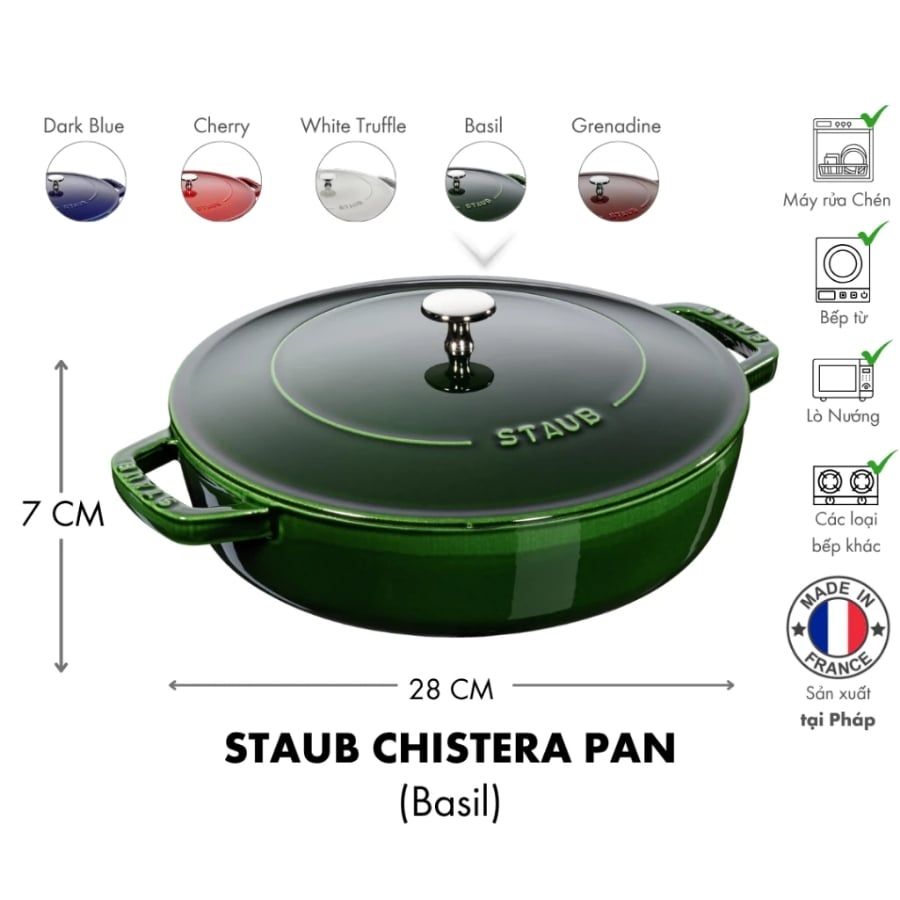 Nồi chảo gang Staub Chistera 28cm 3.7L - Màu Xanh Basil