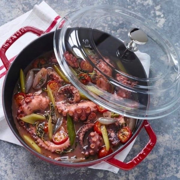 Nồi chảo gang Staub 24cm màu đỏ - Nắp kính