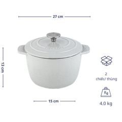  Nồi gang Oceno 20cm (cao 13cm) - Màu Trắng 