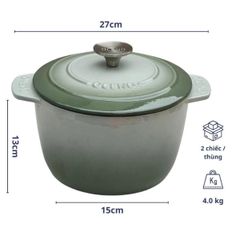  Nồi gang Oceno 20cm (cao 13cm) - Màu Xanh Ghi 