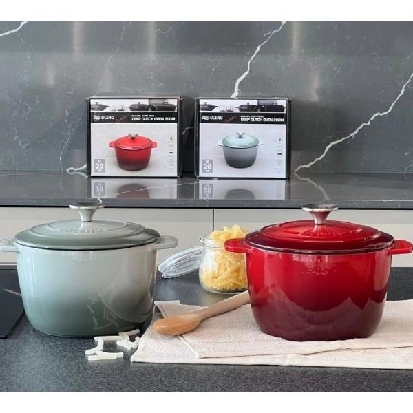 Nồi gang Oceno 20cm (cao 13cm) thành cao - Màu Xanh Ghi