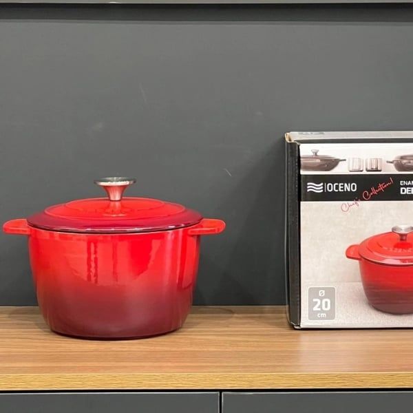 Nồi gang Oceno 20cm (cao 13cm) thành cao - Màu đỏ