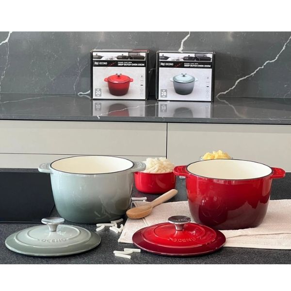 Nồi gang Oceno 20cm (cao 13cm) thành cao - Màu đỏ