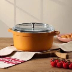 Nồi gang Staub 24cm 3.7L vung kính - Màu Vàng mù tạt
