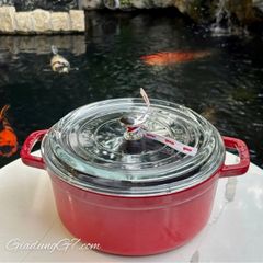  Nồi gang Staub 24cm 3.7L vung kính - Màu đỏ 