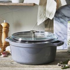 Nồi gang Staub 24cm 3.7L vung kính - Màu Xám
