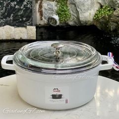 Nồi gang Staub 24cm 3.7L vung kính - Màu Trắng 