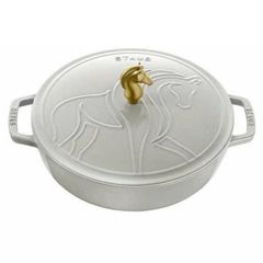 Nồi gang Staub 26cm có nắp hình ngựa - Màu Trắng