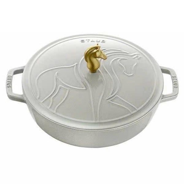 Nồi gang Staub 28cm có nắp hình ngựa - Màu Trắng
