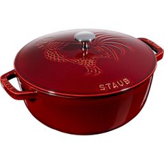  Nồi gang tròn Staub 24cm 3.7L nắp hình gà - Màu Đỏ Rượu 