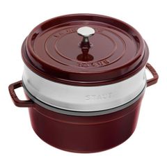  Nồi gang tròn Staub 26cm kèm xửng hấp 5.2L - Màu Đỏ Mận Chín 