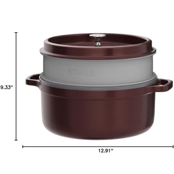 Nồi gang tròn Staub 26cm kèm xửng hấp 5.2L - Màu Đỏ Mận Chín